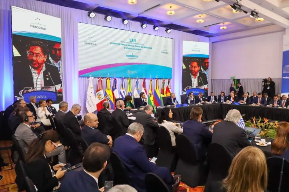 Mandatarios durante una cumbre del Mercosur en 2023. Foto: Telegram de Luis Arce