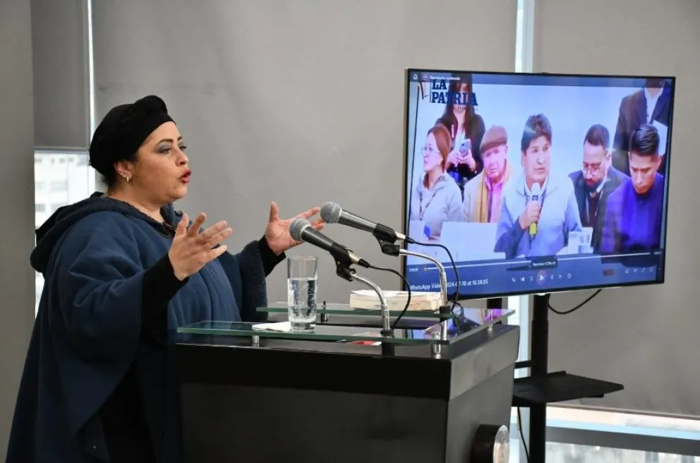 Prada, durante una conferencia de prensa, esta tarde. Foto: APG