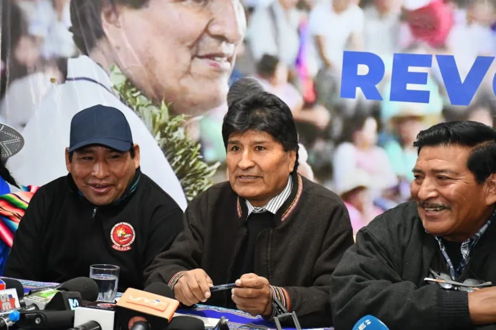Evo Morales en la conferencia de hoy. Foto: APG