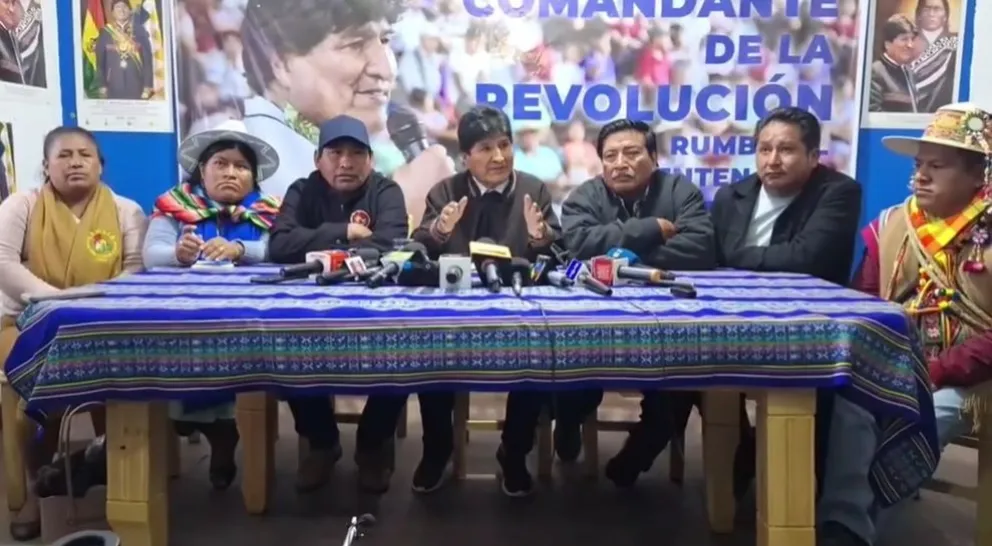 El expresidente Morales en conferencia con la dirección nacional del MAS. Foto: Captura de video