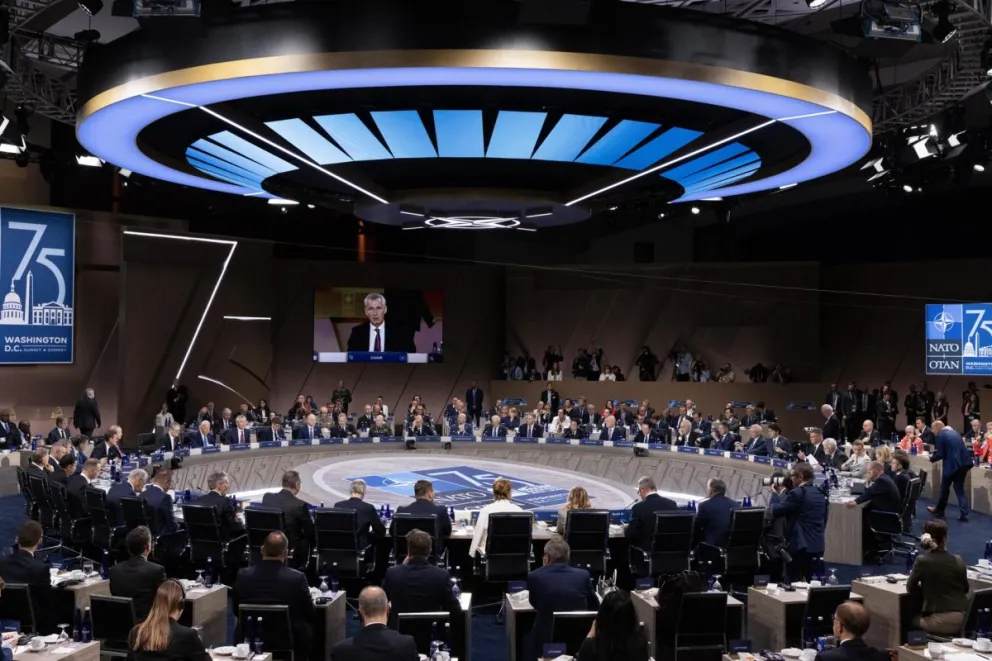 La sala de la cumbre de la OTAN en Washington. Foto: EFE