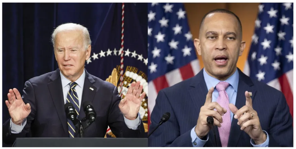 El presidente de EEUU, Joe Biden, y el líder de los demócratas en la Cámara de Representantes, Hakeem Jeffries. Foto: EFE