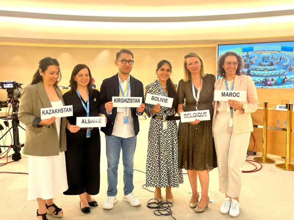 Las delegaciones que presentaron la resolución. Foto: Cancillería de Bolivia