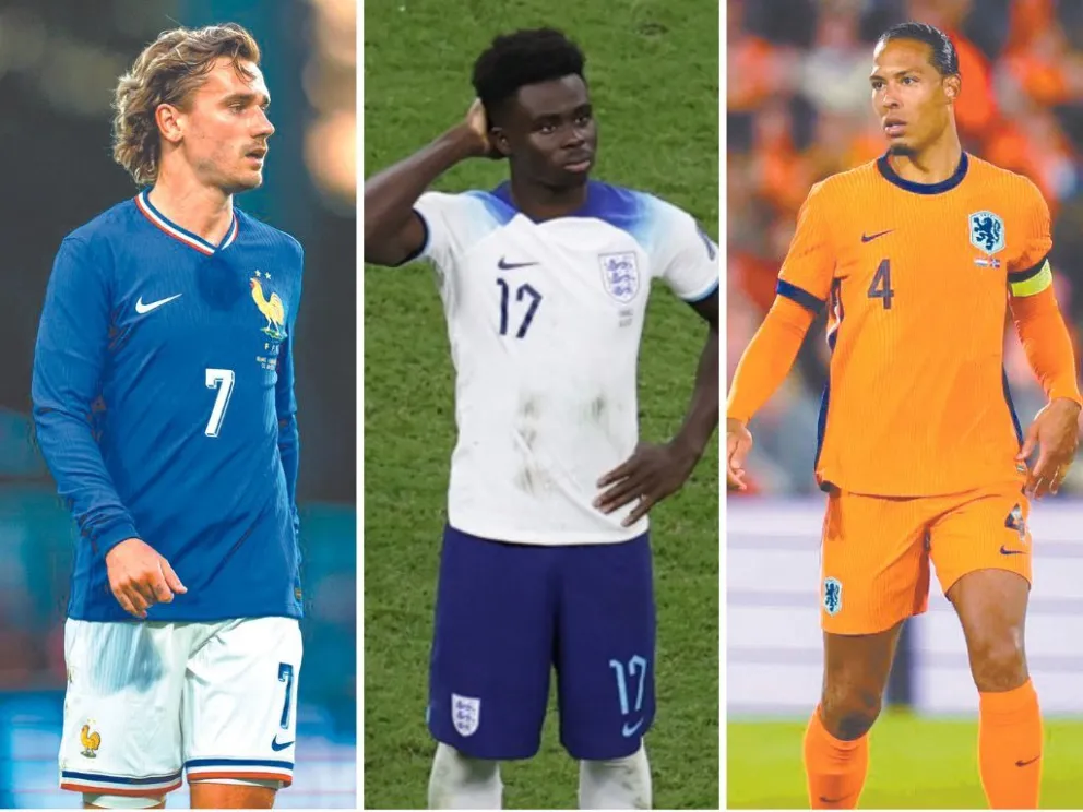 Griezmann, Saka y Van Dijk de las selecciones de Francia, Inglaterra y Países Bajos. Fotos: Eurocopa