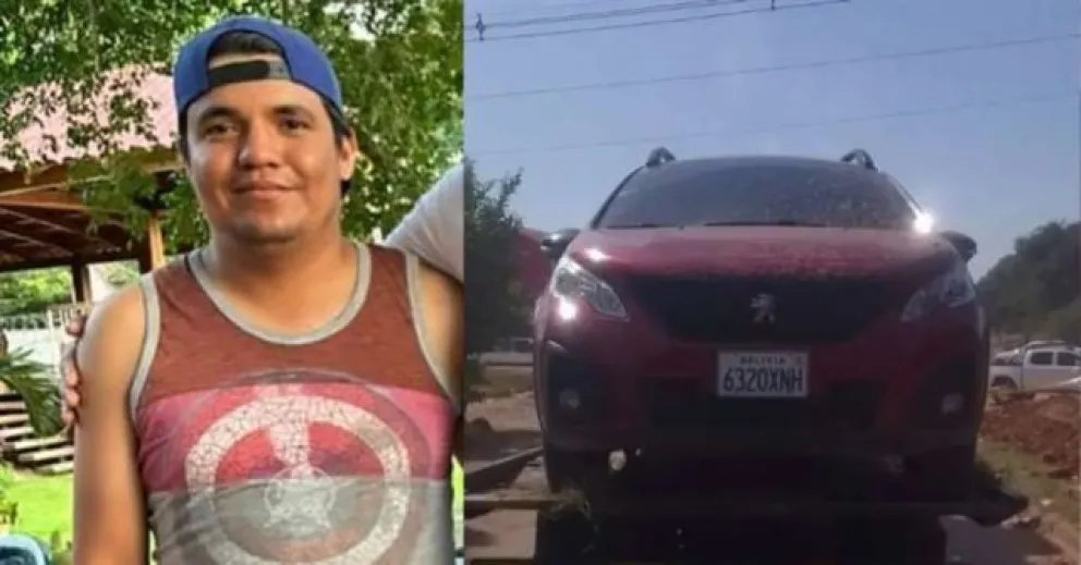 Fotografías de José Carlo Orellana Peralta y el vehículo que manejaba.  FOTO: Eju TV