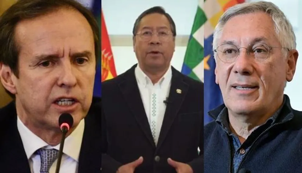 El expresidente Jorge Quiroga, el presidente Luis Arce y el exmandatario Eduardo Rodríguez Veltzé. Foto: Composición