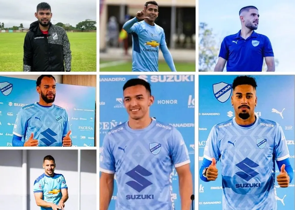 Arriba Cordano, Fernández y Melgar. A la izquierda Anderson Jesús y Granell, al medio Oviedo y Gomes. Fotos: Sports 360 y Bolívar