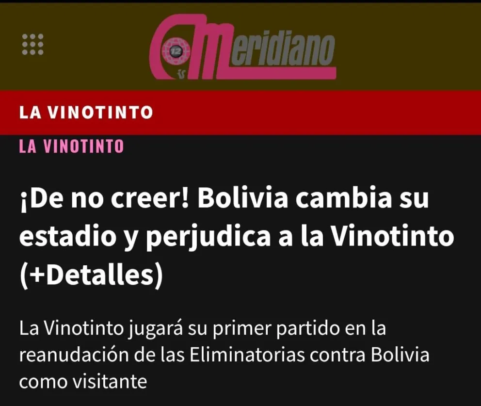 El título de el diario Meridiano de Venezuela.