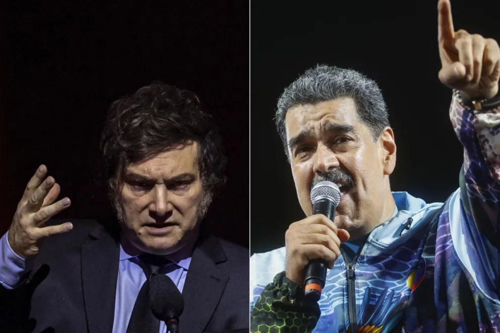 El presidente de Argentina Javier Milei, y Nicolás Maduro. Fotos: EFE
