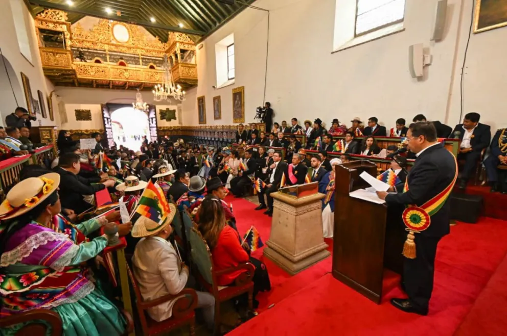 El presidente Arce durante su discurso. Foto: Facebook del mandatario 