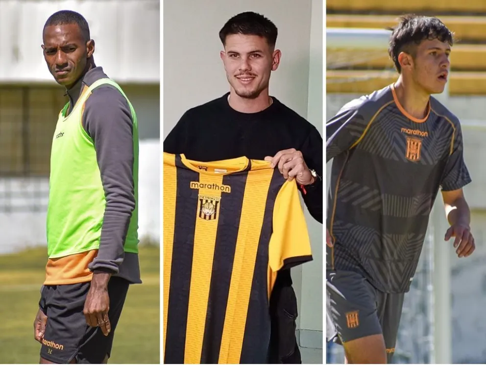 El panameño Abdiel Ayarza (izq.), el uruguayo Sebastián Guerrero y el juvenil Dilan Saavedra. Fotos: club The Strongest