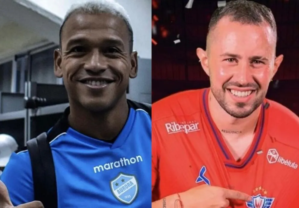 Jair Reinoso (izq.), delantero de Aurora, y Rodrigo Amaral, figura de Wilster, se enfrentarán este domingo en Cochabamba. 