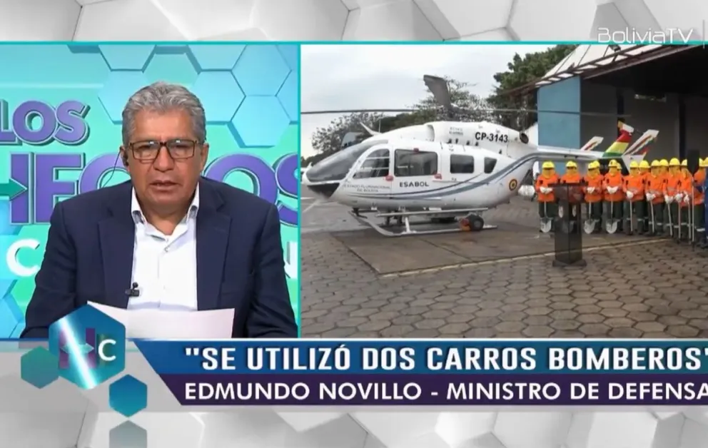 El ministro de Defensa dio un informe sobre los inendios.   Foto: Captura Bolvia TV