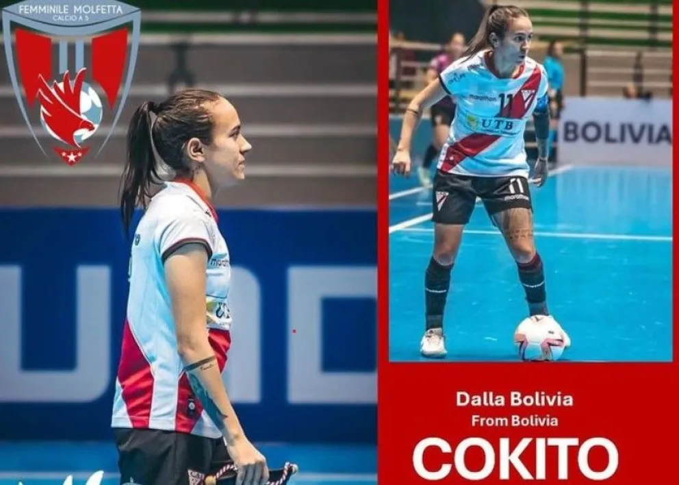 El afiche que publicó el elenco italiano para dar la bienvenida a la jugadora boliviana.