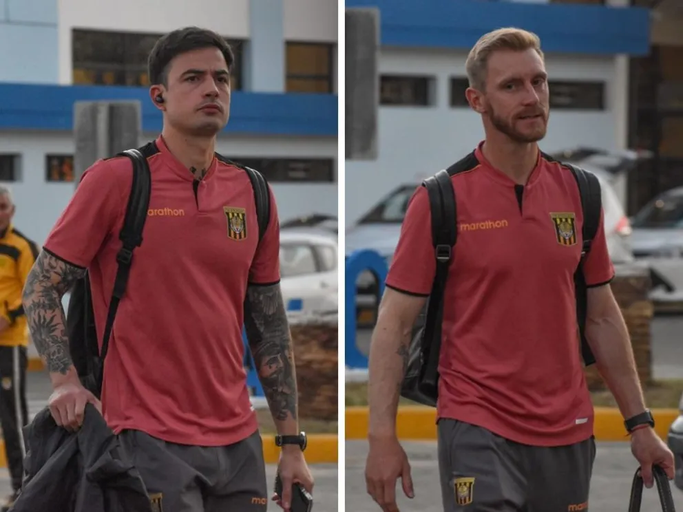 Guillermo Viscarra (izq.) y Maximilano Caire a su llegada a la ciudad de Tarija. Fotos: club The Strongest 