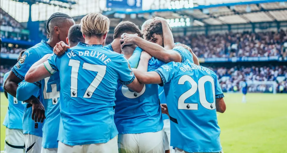 Festejo de los jugadores del City en el segundo gol. Foto: Manchester City.