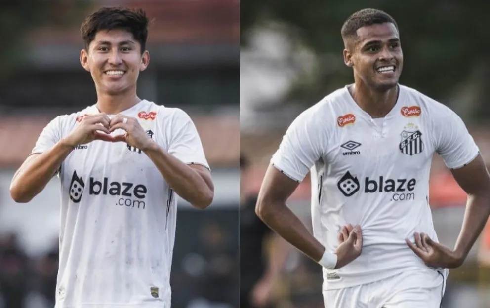 Miguel Terceros (izq.) y Enzo Monteiro, jugadores del plantel Sub-20 del Santos. Foto; Santos FC