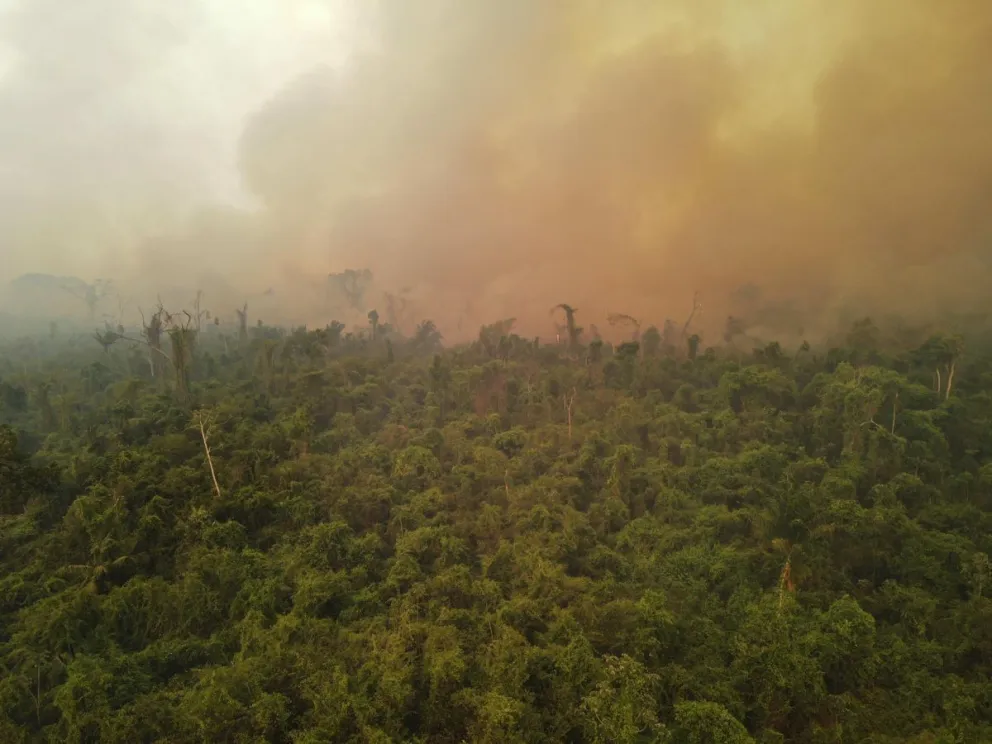 Fotografía aérea de archivo que muestra un incendio en el área municipal El Copaibo, en Santa Cruz (Bolivia). Foto: EFE