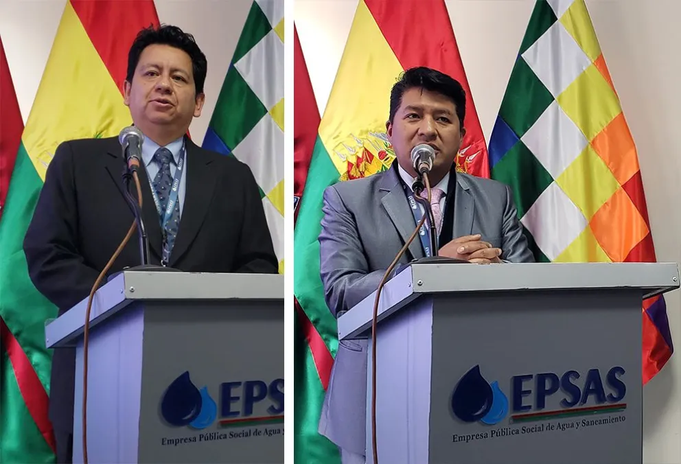 Los responsables del área legal, Enrique Barreda, y del área administrativa, Rubén Ramos. Foto: Carlos Quisbert