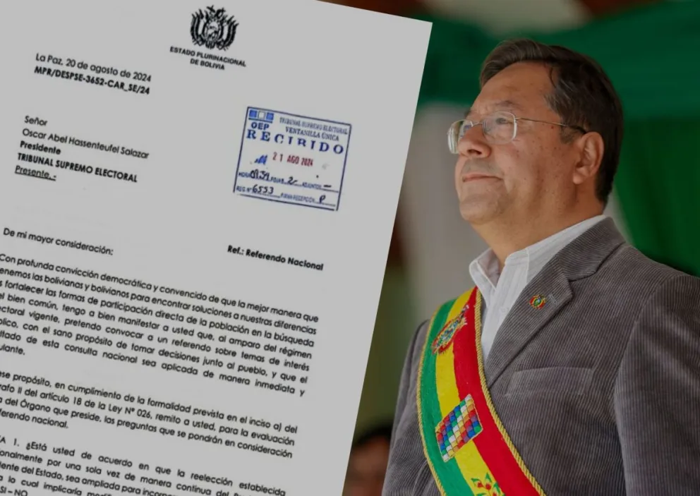 El presidente Arce durante un anterior actividad. Foto: Facebook del mandatario e imagen de la misiva