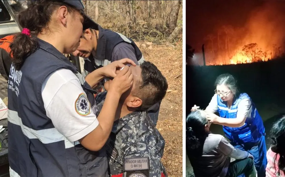 Médicos atienen a voluntarios y personas afectadas por incendios en Santa Cruz. Foto: Ministerio de Salud.