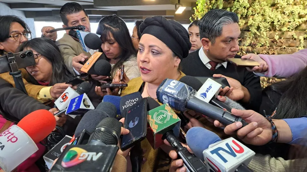 La ministra de la Presidencia María Nela Prada, en contacto con la prensa.  Foto: DTV
