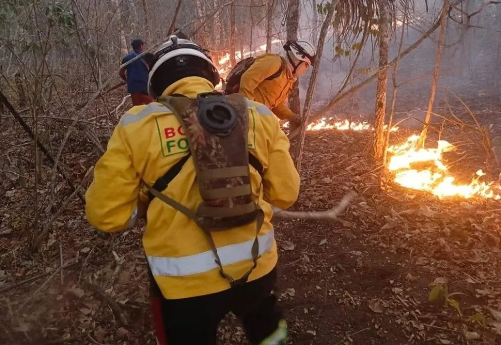 Bomberos realizan su labor, apagando llamas. Foto: Gobernación de Santa Cruz 