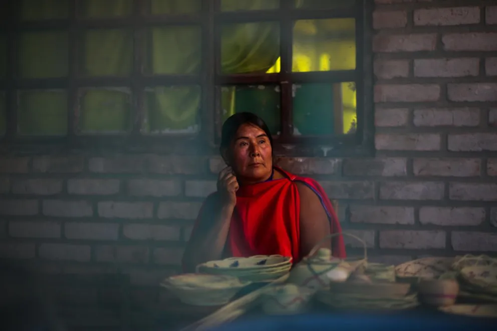 Una mujer guaraní posa junto a unos productos, en Karatindi (Bolivia). Foto: EFE / Luis Gandarillas