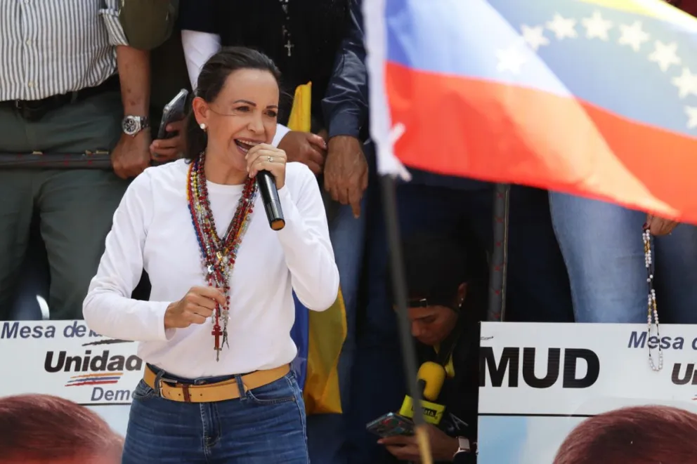 Fotografía del 3 de agosto de 2024 de la líder opositora de Venezuela María Corina Machado. Foto: EFE
