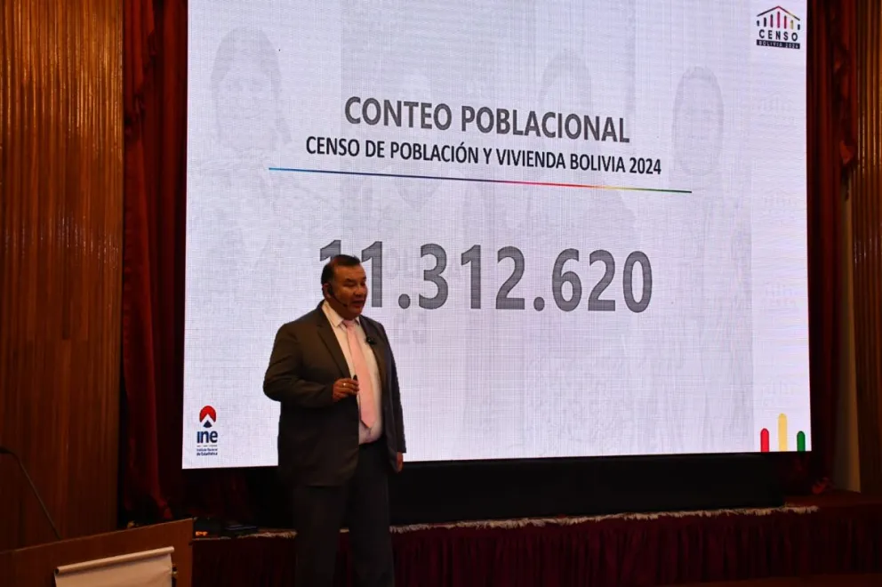 El director del INE durante la presentación de resultados. Foto: APG