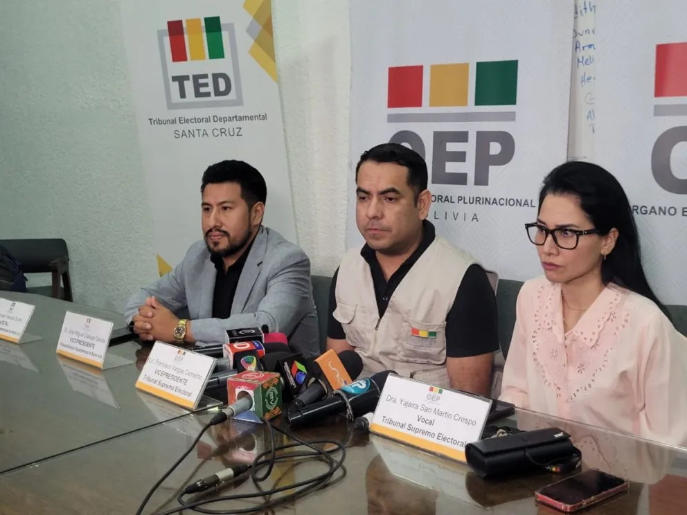 Francisco Vargas (centro), vicepresidente del TSE, brinda conferencia de prensa. Foto: DTV