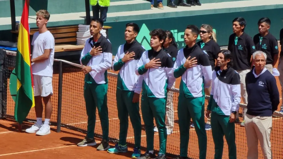 El equipo nacional que jugó la Copa Davis contra Tailandia en febrero pasado en La Paz. Foto: FBT.