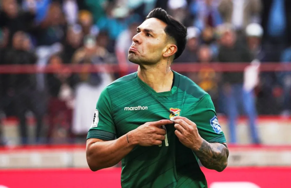 Algarañaz celebra luego de convertir el tanto que le marcó a la Vinotinto. Foto: APG