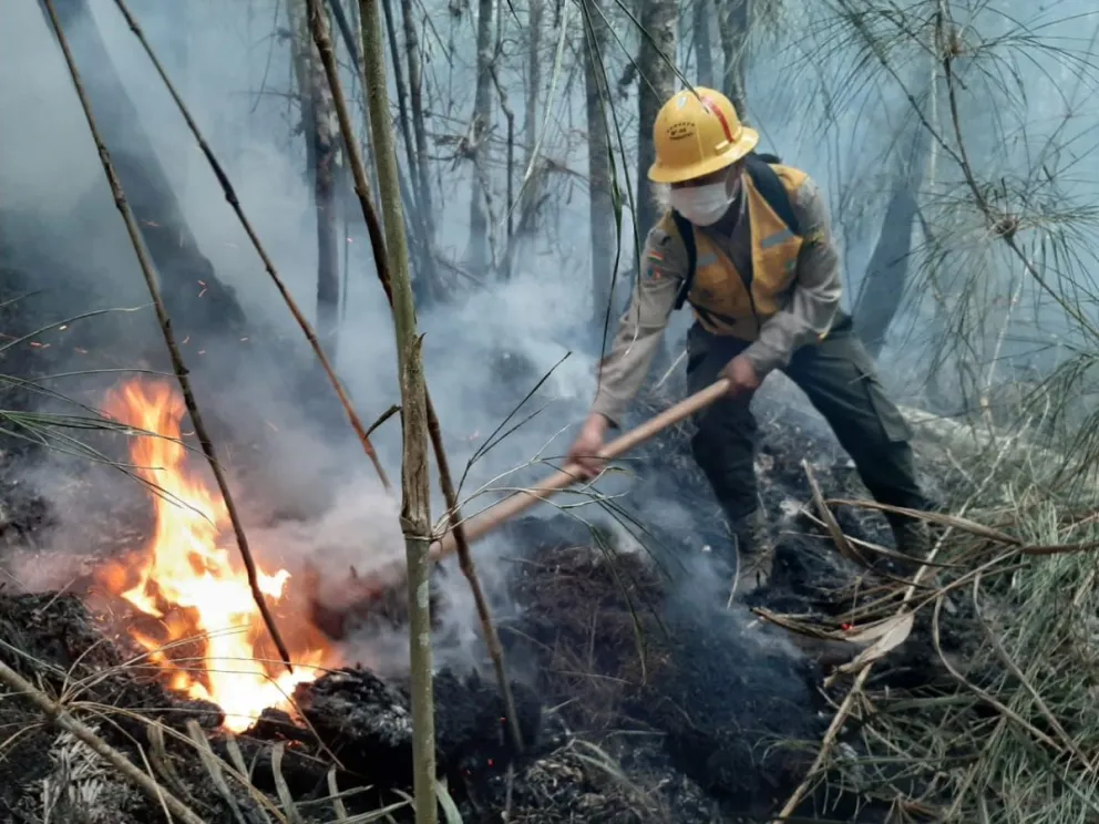 Un bombero lucha por sofocar unas llamas. FOTOS: Ministerio de Medio Ambiente y Agua