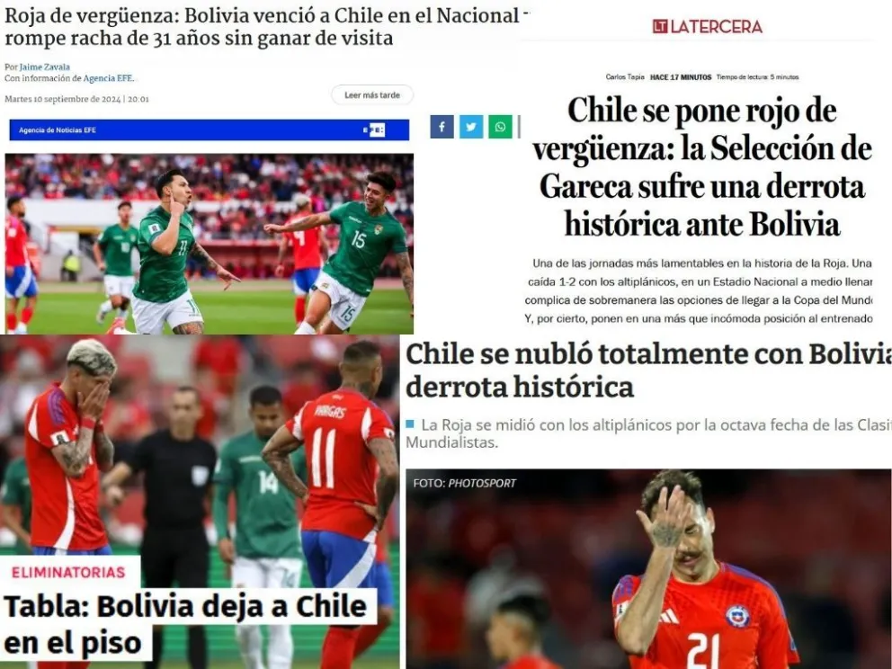 Las portadas de los medios chilenos que reaccionaron a la derrota de su selección. Fotos: Capturas de pantalla.