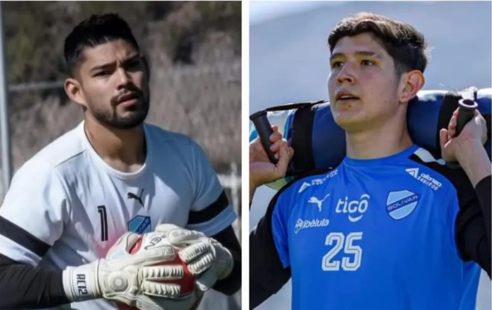 Cordano (izq.) y Coronado defenderán el arco celeste hasta fin de año. Fotos: Club Bolívar.