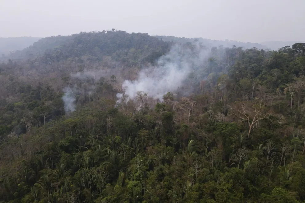 Un incendio activo en el Parque Estatal Guajará Mirim (Brasil). Foto: EFE