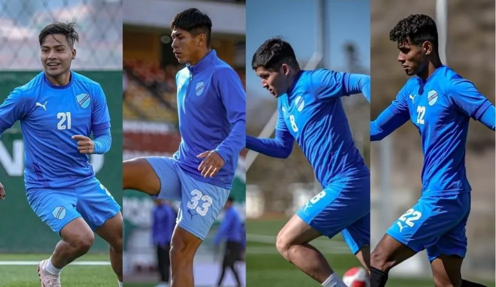 Velásquez (izq.), Vaca, Paz y Rocha, los jóvenes que estarán en el clásico paceño. Fotos: Club Bolívar.