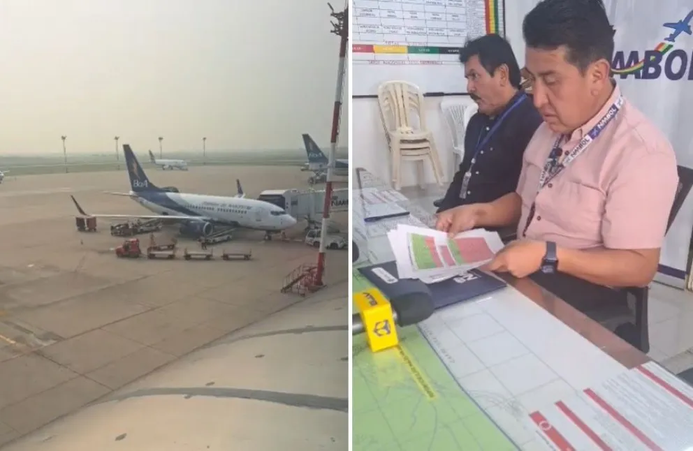 El director de Navegación Aérea y Aeropuertos Bolivianos, en contacto con la prensa. Foto: Captura de video 