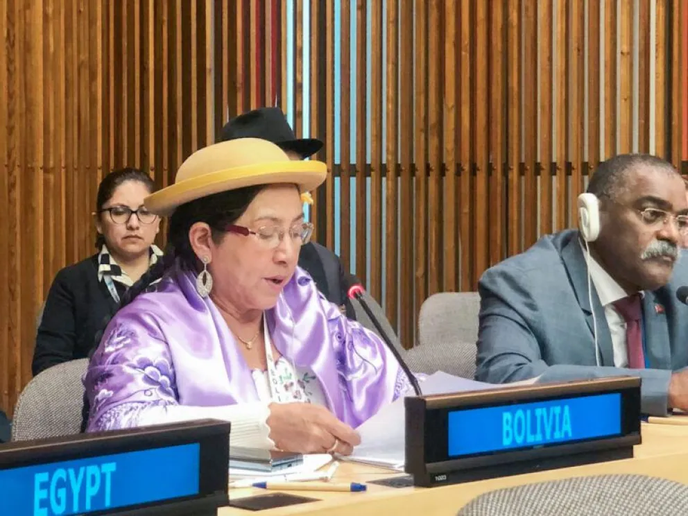 La canciller Celinda Sosa en la reunión de ministros de Relaciones Exteriores del G20, en Nueva York. Foto: Cancillería 