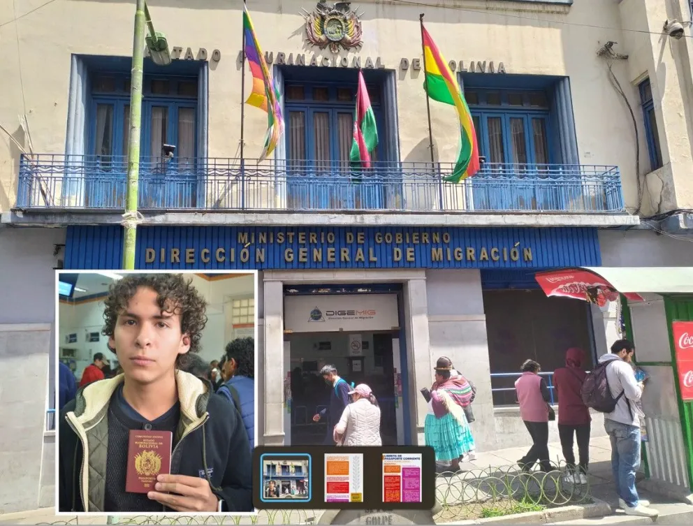 Una personas muestra su pasaporte y las instalaciones del Migración. Foto: Archivo