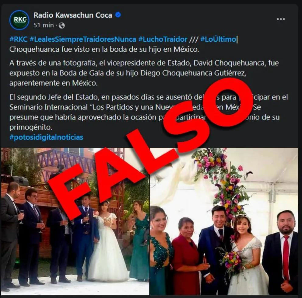 La publicación que hizo RKC y que fue rechazada por el vicepresidente David Choquehuanca