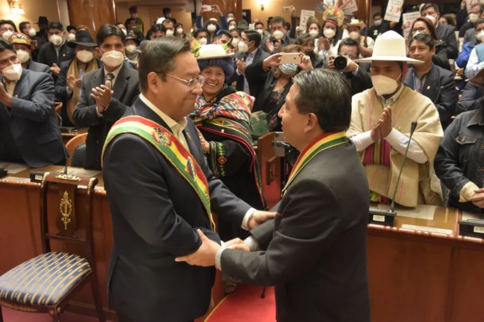El presidente Luis Arce Catacora y el vicepresidente David Choquehuanca, el 8 de noviembre de 2020.  Foto: ABI
