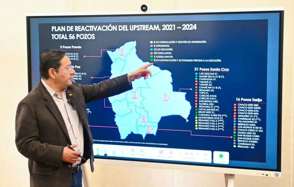 El presidente Arce expone la problemática del gas en su mensaje de ayer domingo. ABI