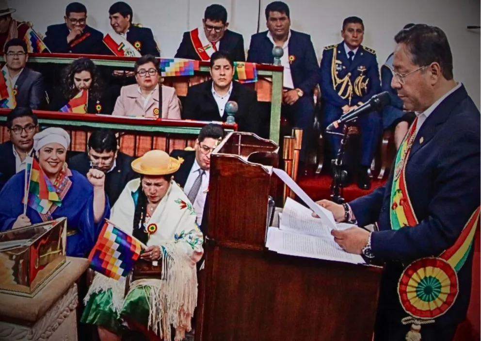 Arce, en su discurso del 6 de agosto, cuando planteó el referendo. Foto: Redes sociales del mandatario 