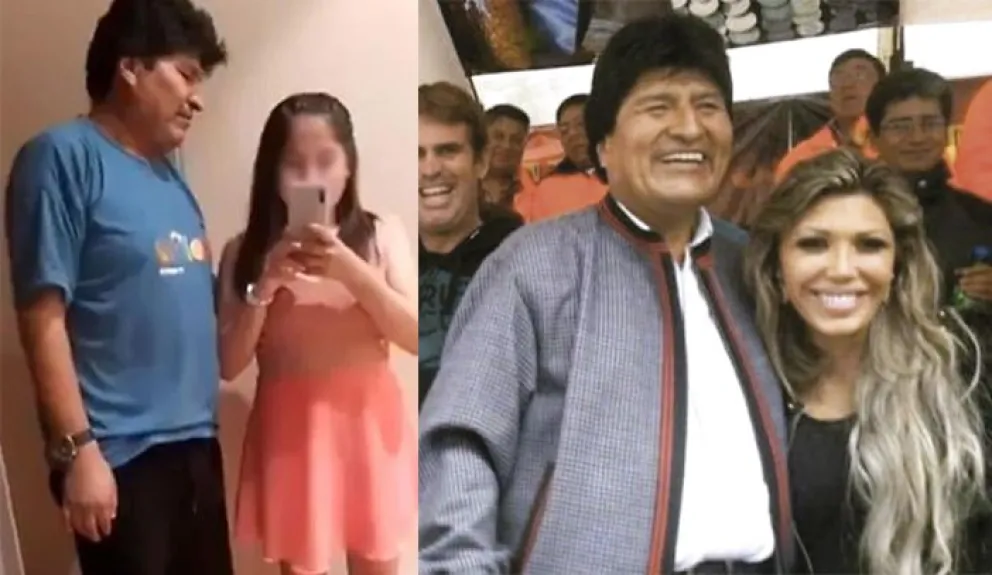 Evo Morales junto a Noemi Meneses y Gabriela Zapata, registros de dos anteriores denuncias por estupro contra el cocalero. Foto: Archivo Página Siete