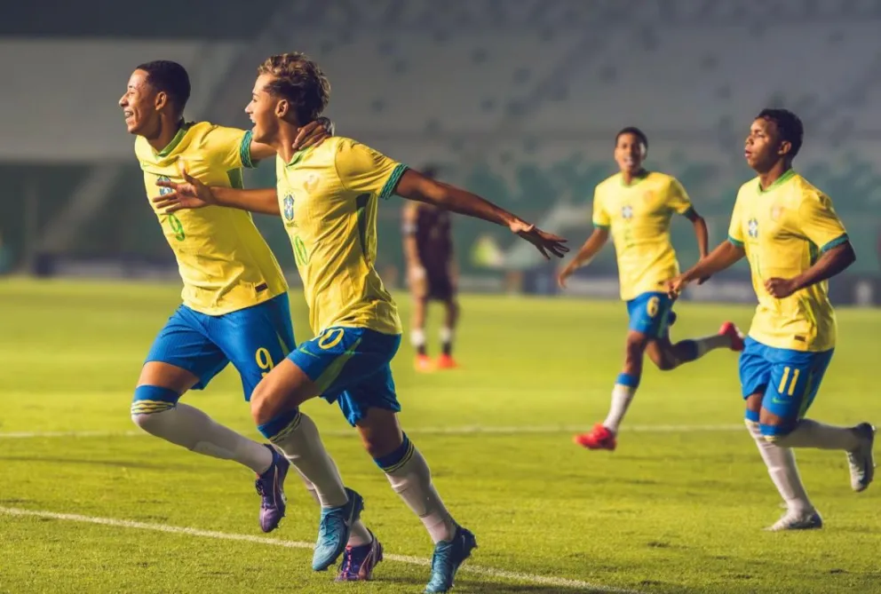 La celebración de los jugadores brasileños por uno de los goles sobre Venezuela. Foto: CBF