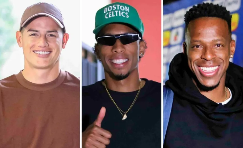 Rodríguez (izq.), Mojica (centro) y Borja, los últimos jugadores de la selección colombiana que llegaron a Cochabamba. Fotos: FCF