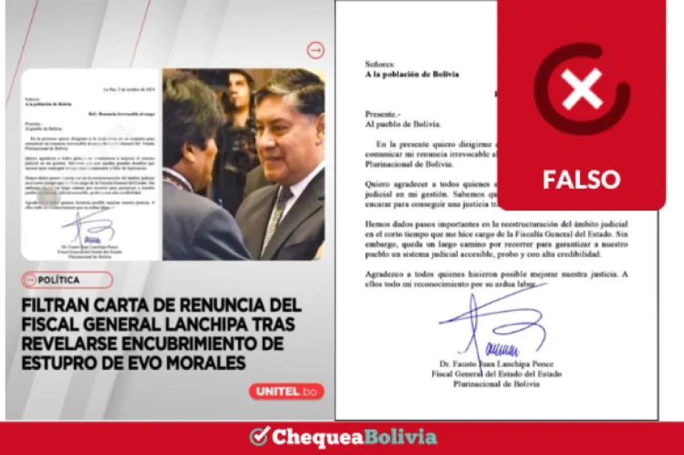 Una información falsa que circuló por las redes sociales. Foto: ChequeaBolivia