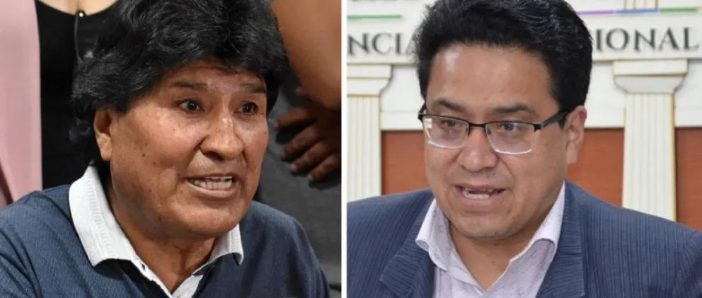El expresidente Evo Morales y el ministro de Justicia, César Siles. Foto: Unitel